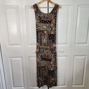 Style Studio Tribal Geometric Print Sleeveless Maxi Dress 1X Boho 90s Black